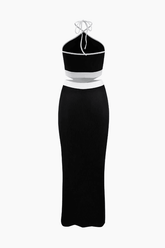 Halter Neck Cut Out Back Rib Knit Midi Dress - HouseofHalley